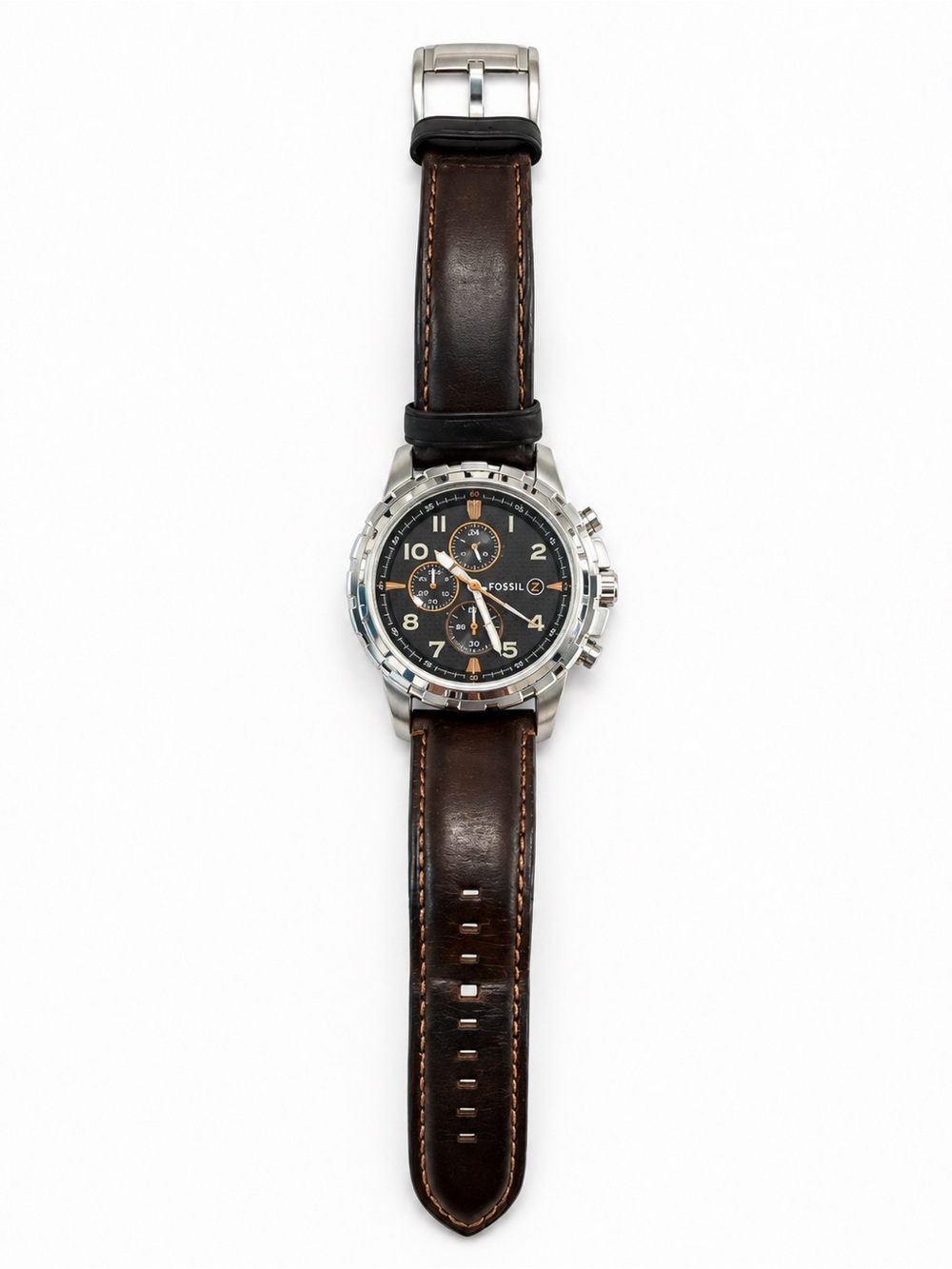 Fossil FS4828 Dean Black Dial Dark Brown Leather Strap Chronograph Watch